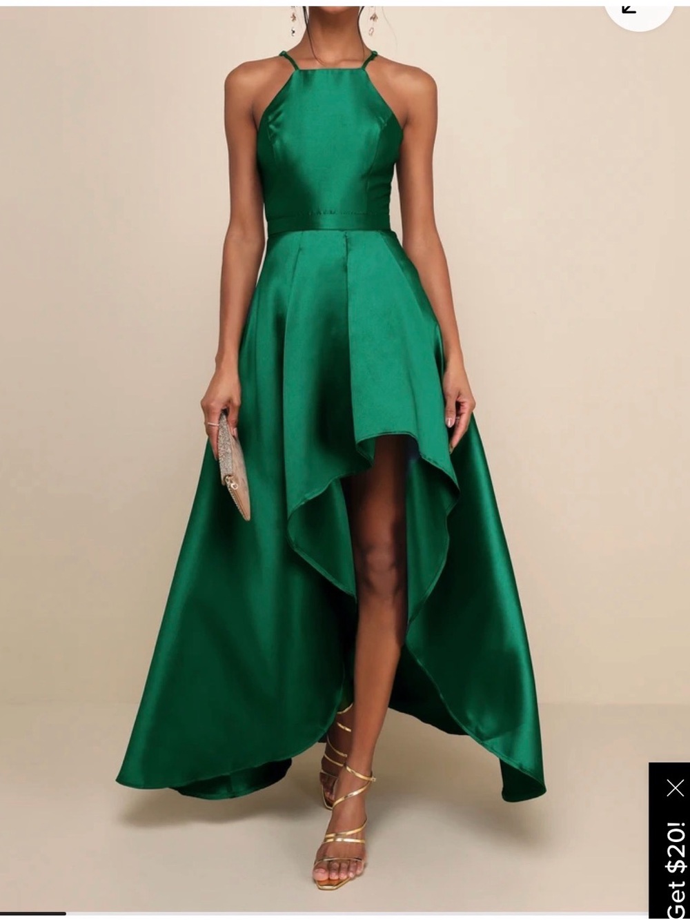 Lulu's Emerald Satin High-Low Halter Dress